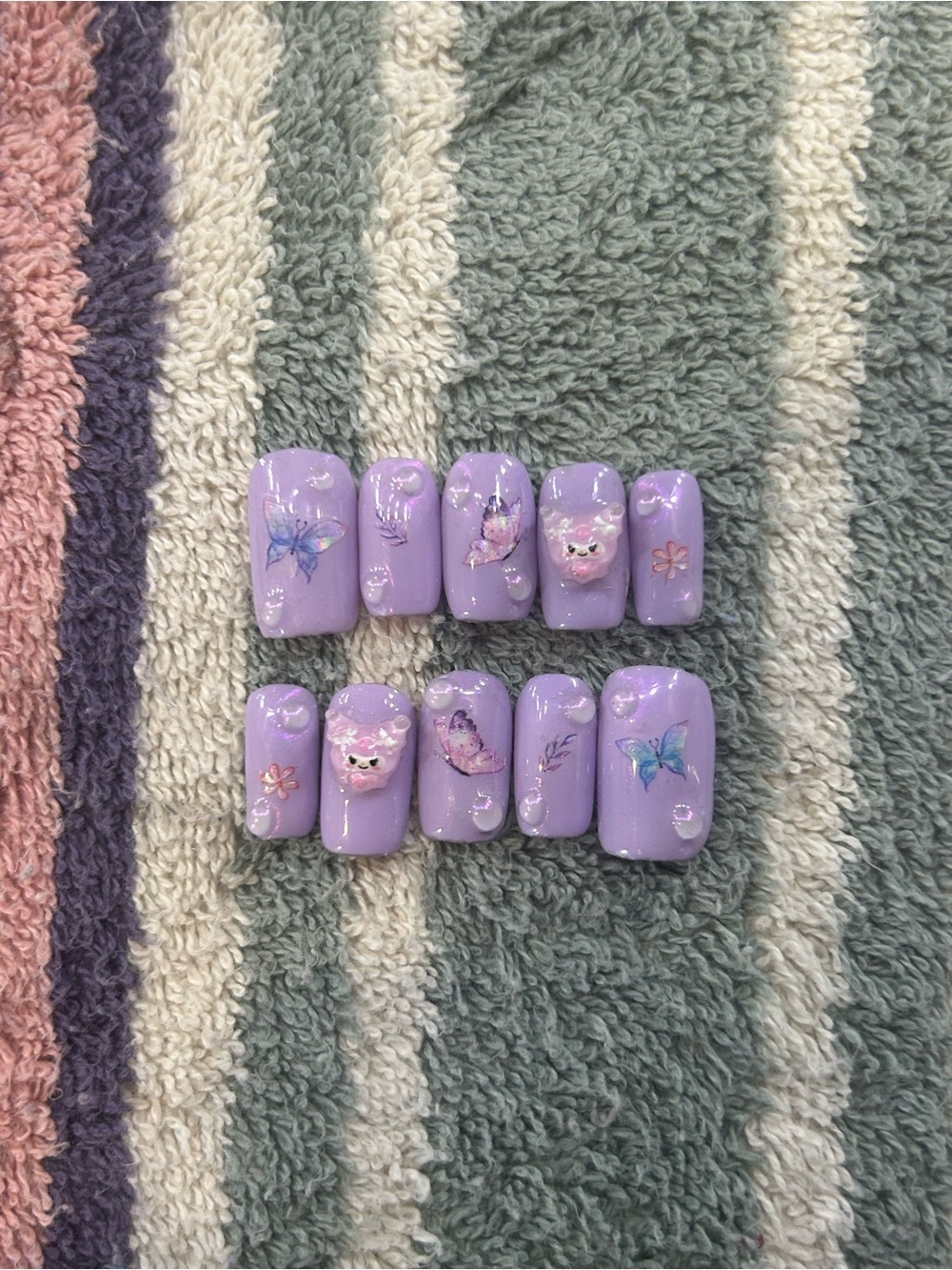 Lavender Press-On Nails with Butterflies and charms! ☺️💅